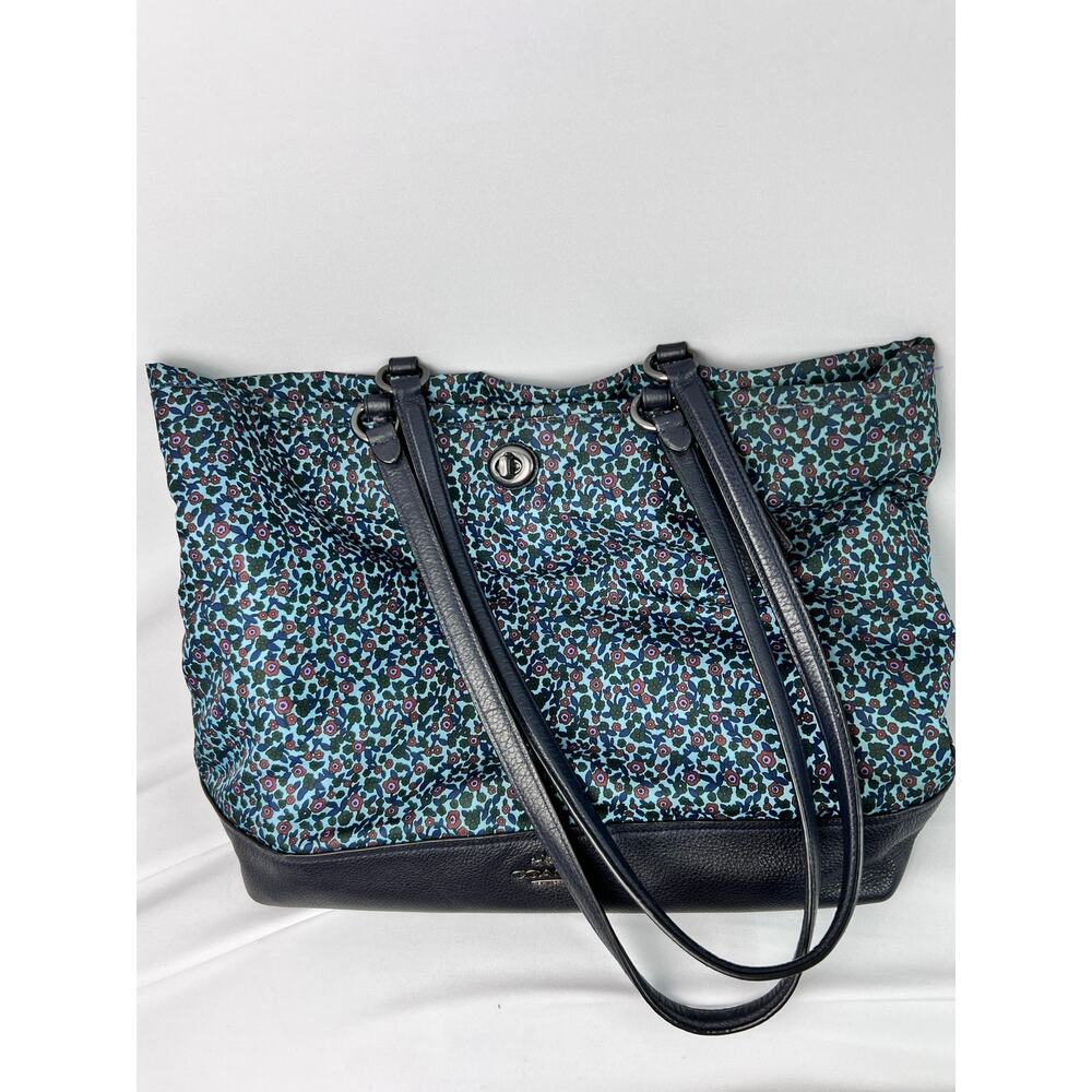 Coach Ranch Floral blue Nylon and Leather Large Tote Bag F59435 - Picture 8 of 11